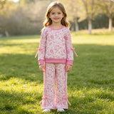 Long sleeves pink floral top pants kids girls outfits