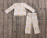 Long sleeves pumpkin floral bow scallop girls fall outfit
