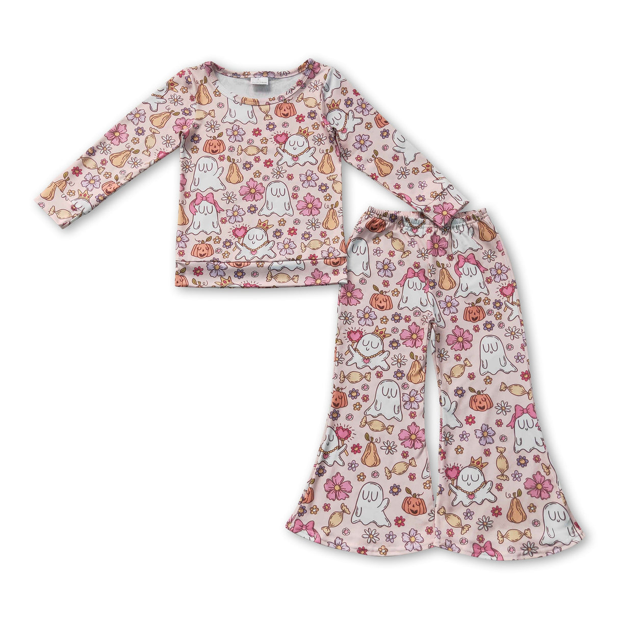 Ghost pumpkin floral top pants girls Halloween outfit
