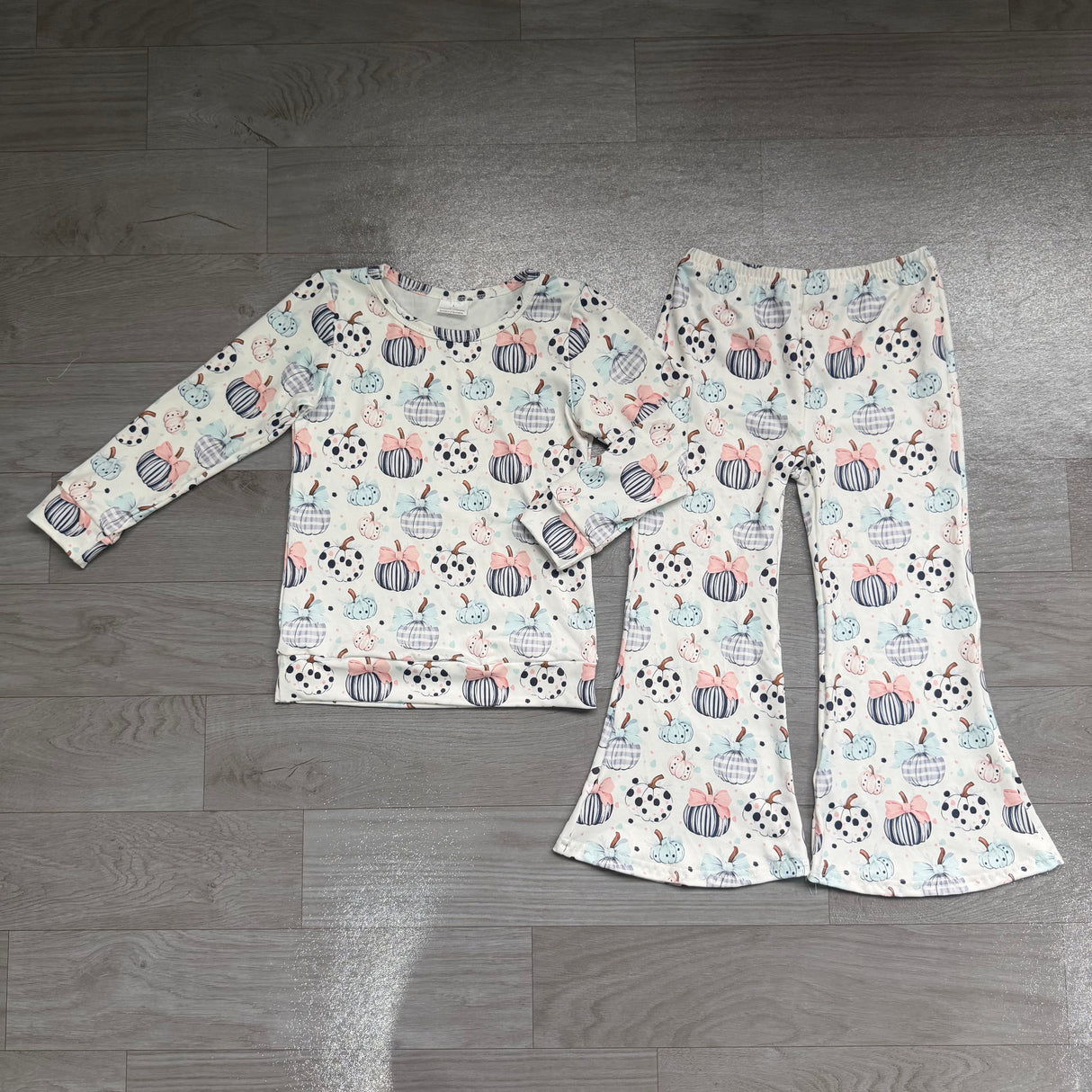 Long sleeves pumpkin bow top pants kids girls fall clothes