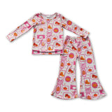 Pink bow pumpkin top pants girls fall clothing set