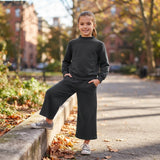 Long sleeves black cotton top pants kids girls outfits