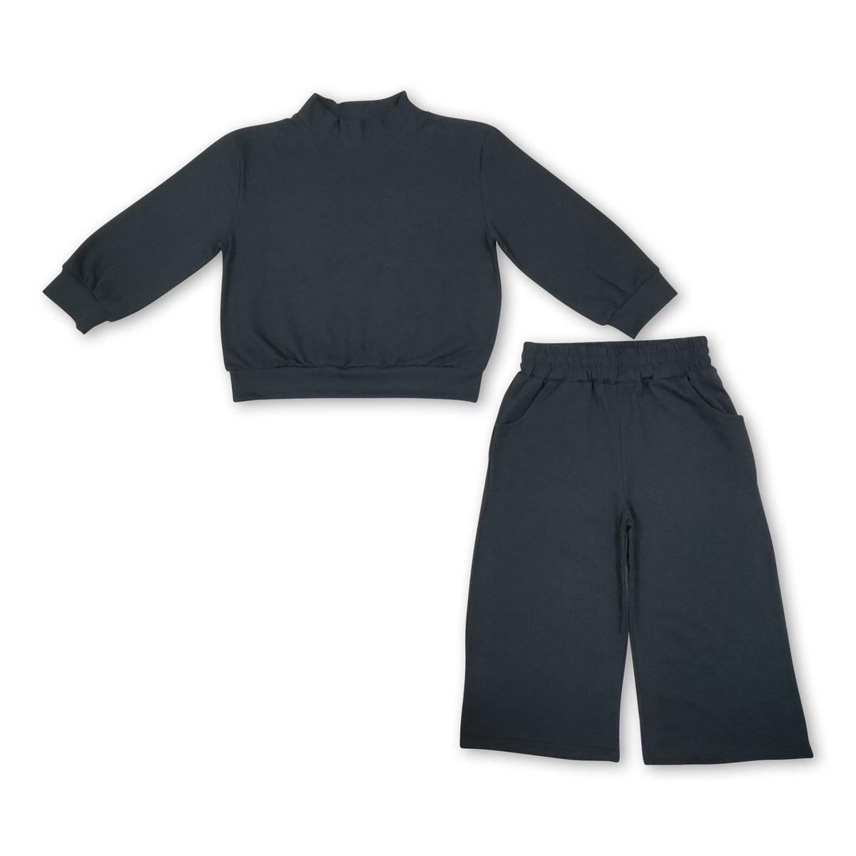 Long sleeves black cotton top pants kids girls outfits