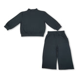 Long sleeves black cotton top pants kids girls outfits