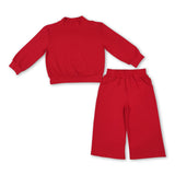 Long sleeves red cotton top pants kids girls outfits
