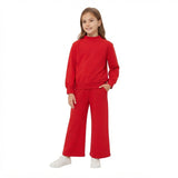 Long sleeves red cotton top pants kids girls outfits