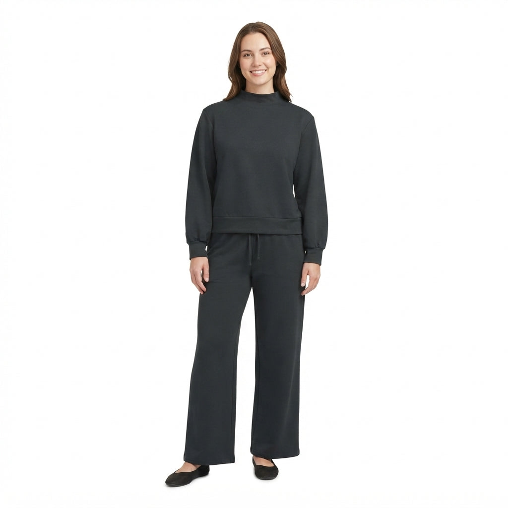 Long sleeves black cotton top pants adult women outfits