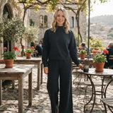 Long sleeves black cotton top pants adult women outfits