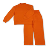 Long sleeves orange cotton mock neck top pants adult women outfits