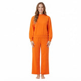 Long sleeves orange cotton mock neck top pants adult women outfits