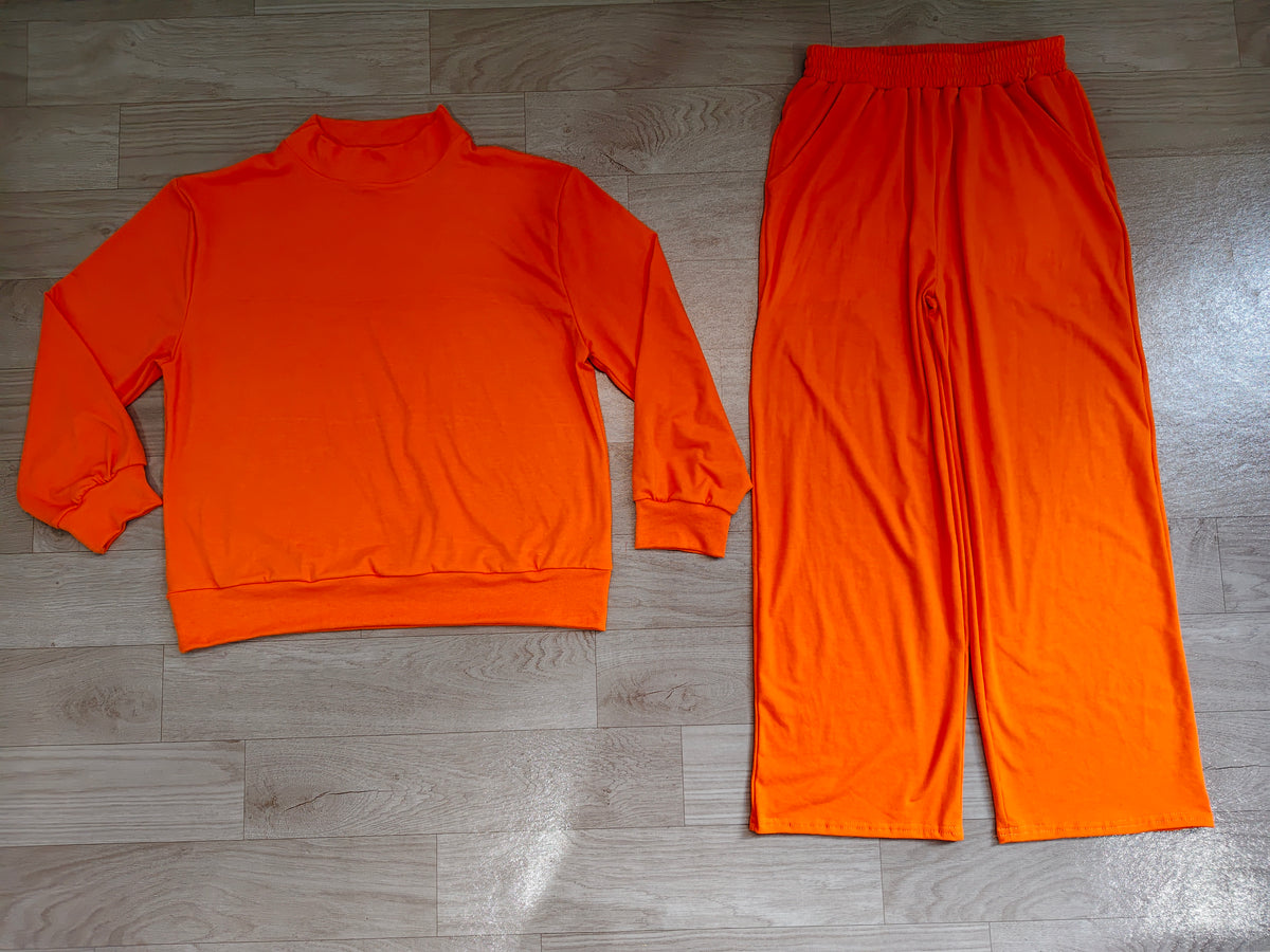 Long sleeves orange cotton top pants adult women outfits