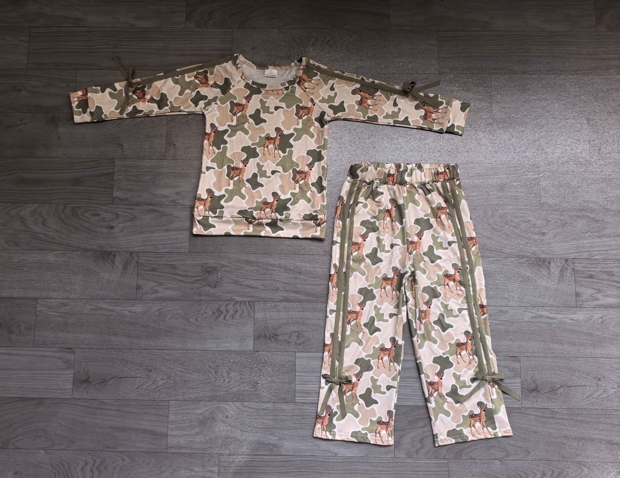 Long sleeves deer camo top pants kids girls outfits