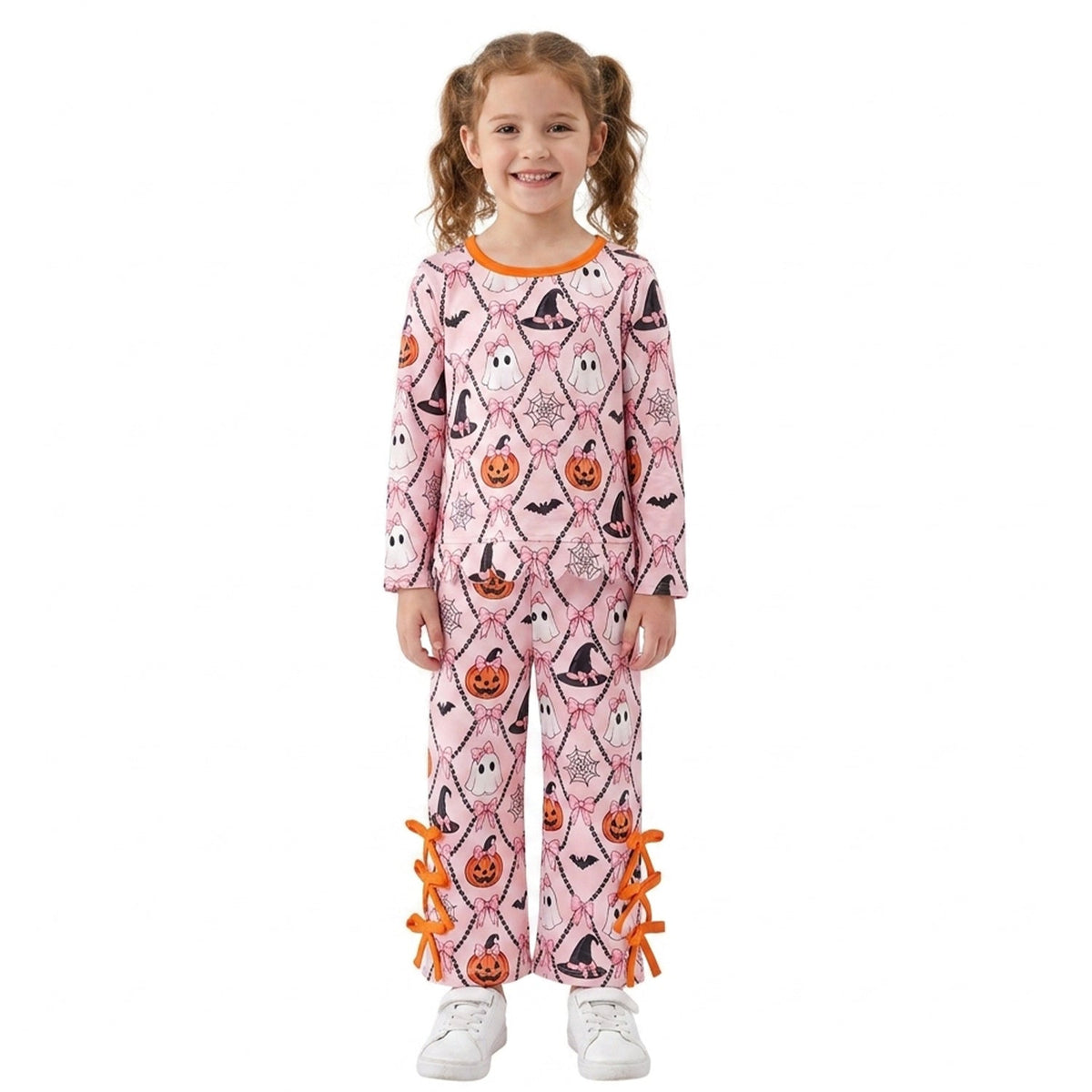 Pumpkin ghost bow scallop girls Halloween outfits