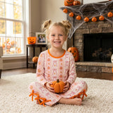 Long sleeves pumpkin basket bow scallop girls Halloween set