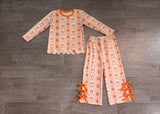 Long sleeves pumpkin basket bow scallop girls Halloween set