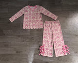 Pink bow pumpkin scallop top pants girls fall clothes