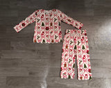 Long sleeves santa bow scallop kids girls Christmas outfit