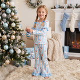 Light blue ruffle stripe santa bow kids girls Christmas outfits