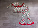 Red ruffle stripe santa top pants girls Christmas outfits