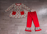 Stripe santa tunic red ruffle pants girls Christmas set