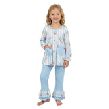 Stripe santa tunic light blue ruffle pants girls Christmas set