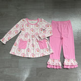 Pink stripe santa bow tunic pants kids girls Christmas outfits