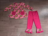 Stripe green face tunic pants girls Christmas outfits