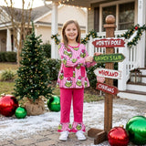 Stripe green face tunic pants girls Christmas outfits