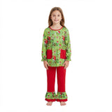 Green face tunic red pants girls Christmas outfits