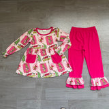 Green face bow tunic hot pink pants girls Christmas outfit