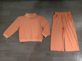 Long sleeves peach cotton top pants kids girls outfits