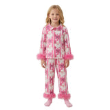 Fur long sleeves santa bow girls Christmas pajamas