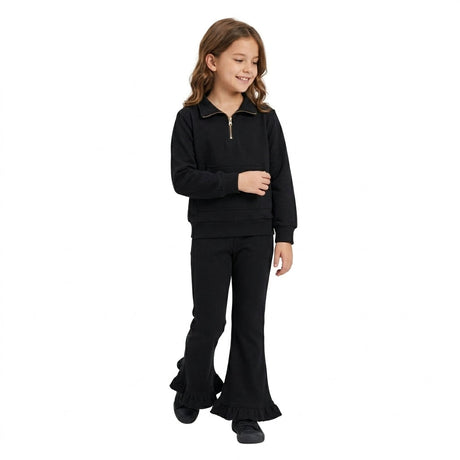 Black pocket pullover ruffle pants girls sweatshirt outfits
