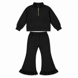 Black pocket pullover ruffle pants girls sweatshirt outfits
