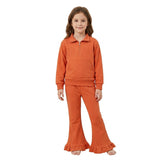 Light brown pocket pullover ruffle pants girls sweatshirt outfits
