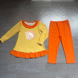 Turkey embroidery stripe top leggings girls Thanksgiving set