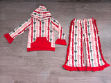 Red green bow hoodie ruffle pants girls Christmas set