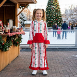 Red green bow hoodie ruffle pants girls Christmas set