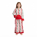 Red green bow hoodie ruffle pants girls Christmas set