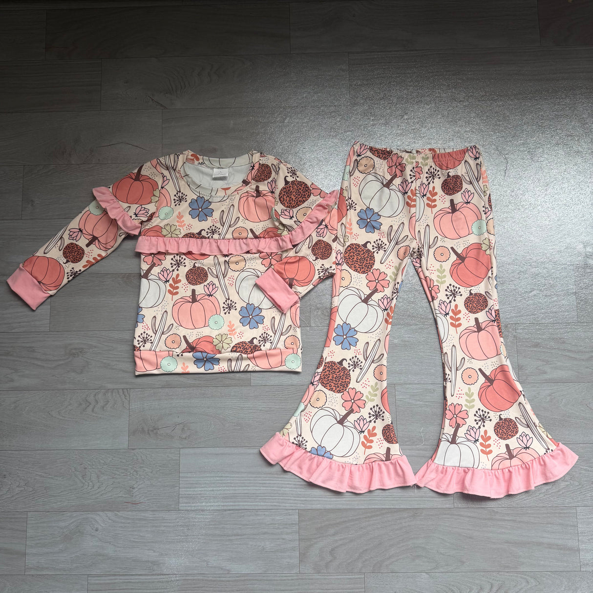 Ruffle pumpkin cactus top pants girls fall outfits