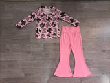 Bat skull bow pullover pink pants girls Halloween set