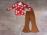 Santa boots pullover brown pants girls Christmas set
