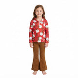 Santa boots pullover brown pants girls Christmas set