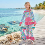 Long sleeves hot pink ruffle coral hoodie pants kids girls outfits