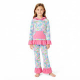 Long sleeves hot pink ruffle coral hoodie pants kids girls outfits