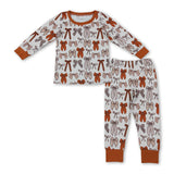 Long sleeves brown bow girls Thanksgiving pajamas