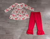 Red green bow tunic pants girls Christmas outfits