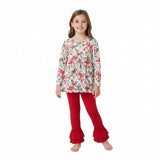 Red green bow tunic pants girls Christmas outfits