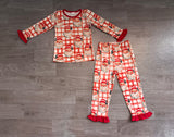 Red ruffle long sleeves santa top pants girls Christmas outfit