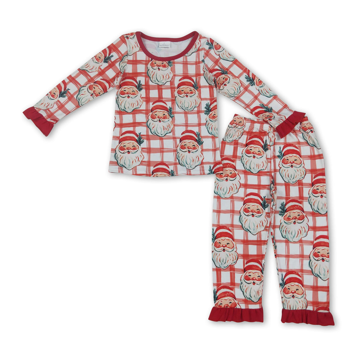 Red ruffle long sleeves santa top pants girls Christmas outfit